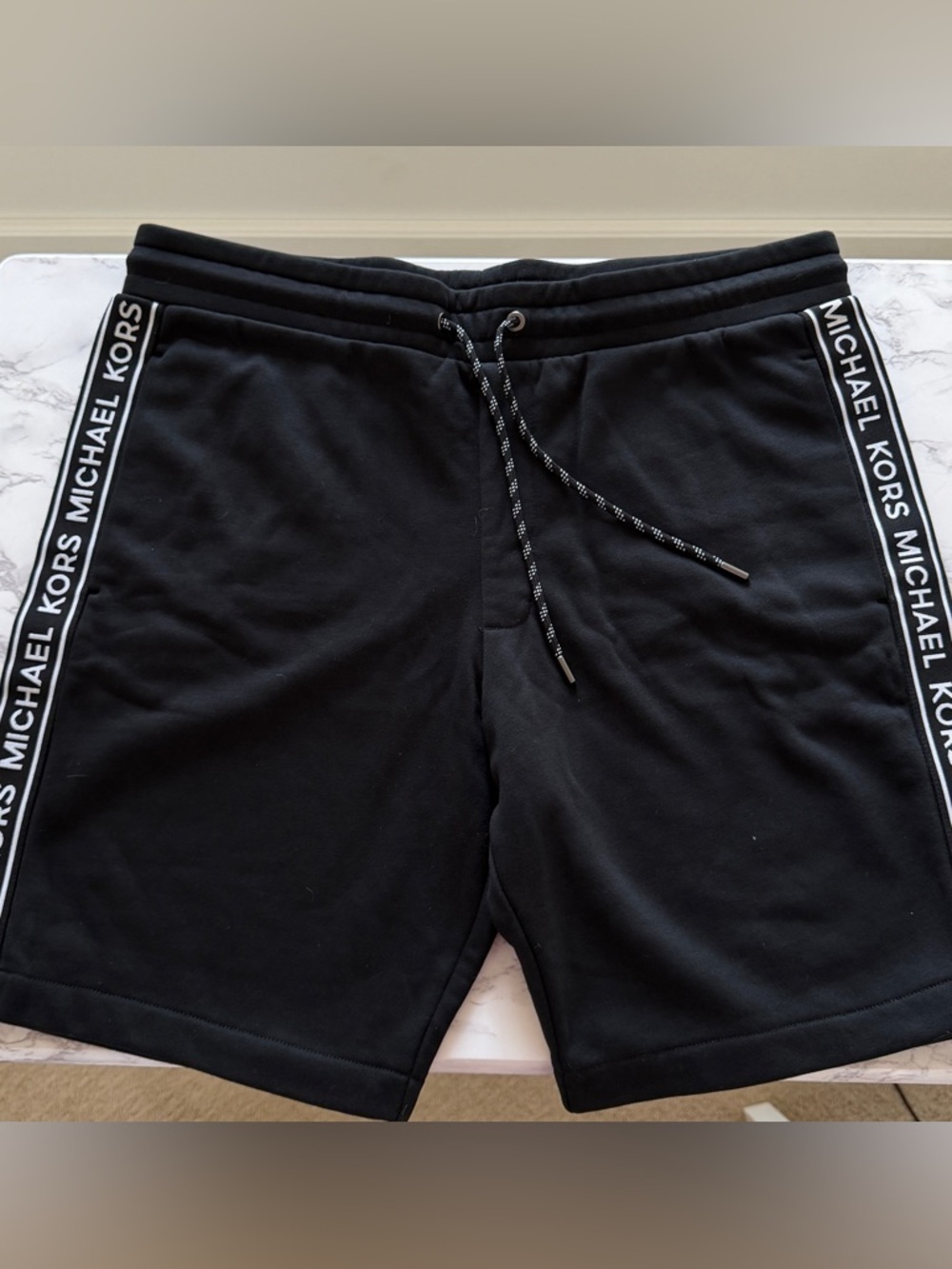 Michael Kors Black Athletic Drawstring Shorts with Logo Trim L